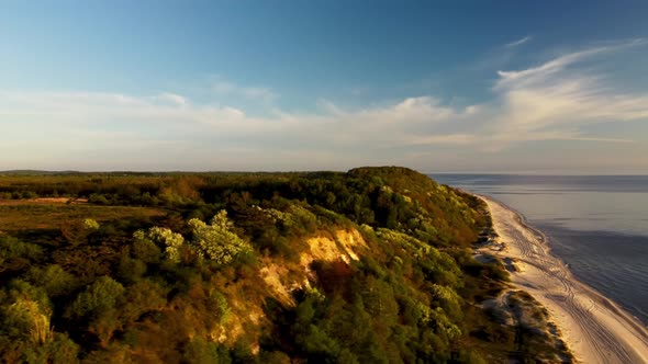 Aerial Drone View of Curonian Spit and Baltic Sea with Clear Sky Over It Filmed in Warm Summer Day