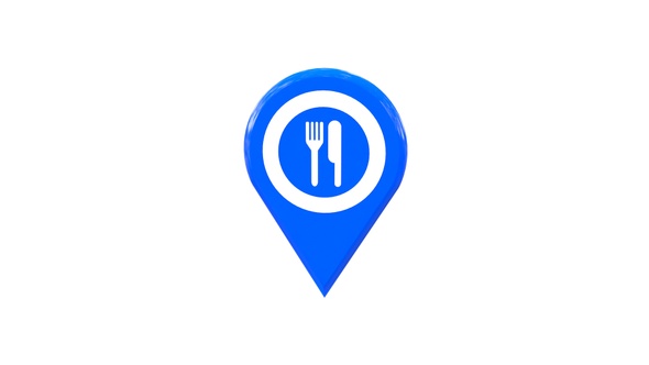 Food & Restaurant Map Location 3D Pin Icon Blue V1