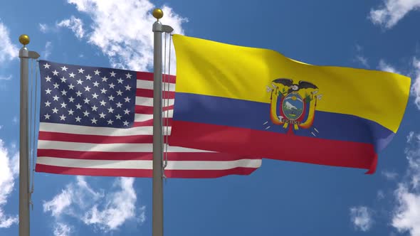 Usa Flag Vs Ecuador Flag On Flagpole