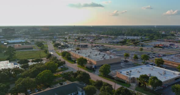 Aerial View of in Houston Texas Residential Mall Plaza Near 45 Interchanges Freeway Driveways