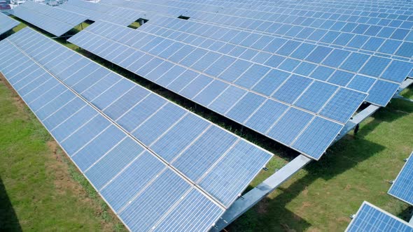 Aerial Orbital View of Solar Panels Farm Solar Cell