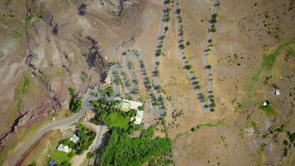 Aerial view of Camino A Farellones, Lo Barnechea, Santiago, Chile.