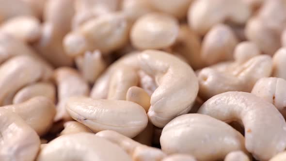 Closeup of Rotating Soaked Cashew Nuts Healthy Food
