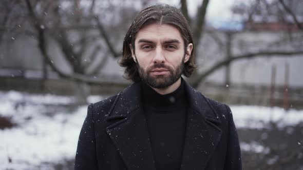 Portrait of Handsome Man in Winter