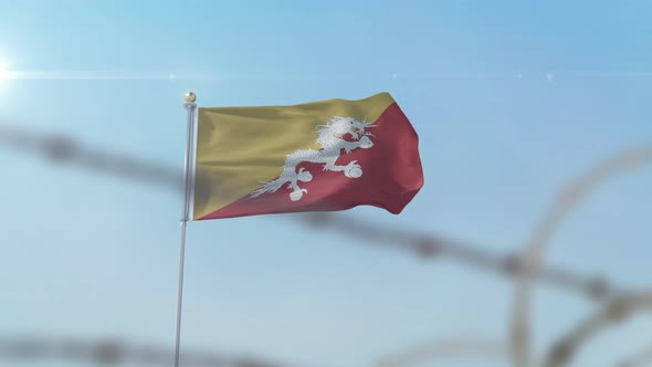 Bhutan  Flag Behind Border