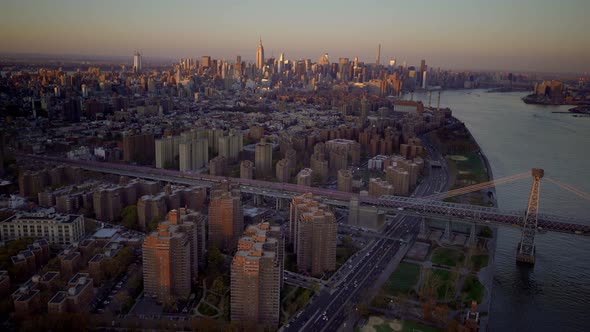 Aerial Shot of New York City Skyline Cityscape in Financial Business District