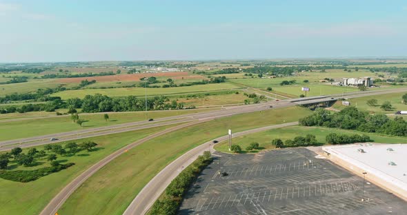 Panorama Overlooking View of a Clinton Small Town in Oklahoma US