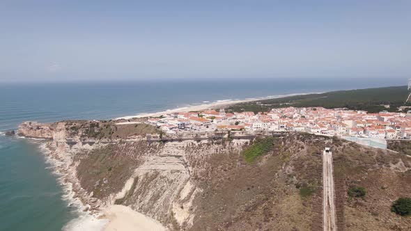 Aerial panoramic view of Nazare high city, Portugal