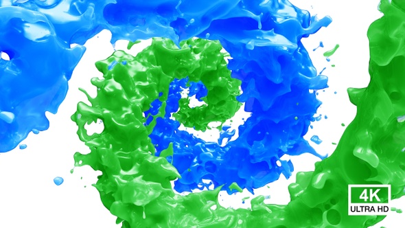Spinning Twisted Green And Blue Paint Splash 4K alt