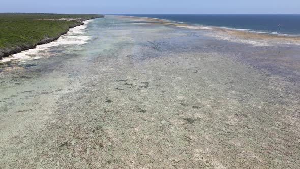 Shore of Zanzibar Island Tanzania at Low Tide Slow Motion