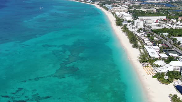 Aerial footage of famous Seven Mile Beach, Grand Cayman, Cayman Islands