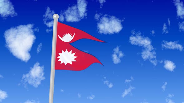 Flag Of Nepal Flaying National Flag In The Sky