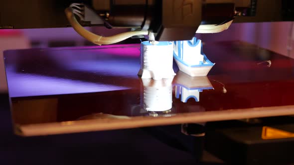 3D printer printing close up process of new printing technology in 4K