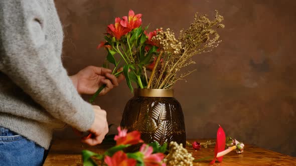 Florist Makes Flower Arrangement