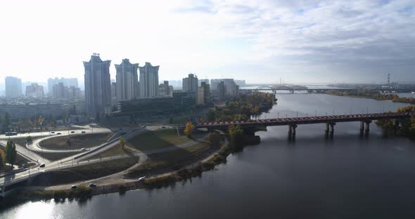 Kyiv Cityscape Bereznyaki District at the Autumn Aerial View