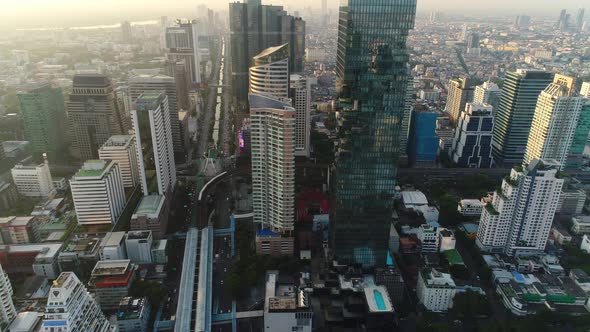 4k Aerial city view of Bangkok dowtnown, Flying over Bangkok, Thailand.