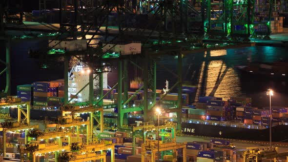 Time-lapse of Commercial port of Singapore, It is one of the busiest Import, Export, Logistics