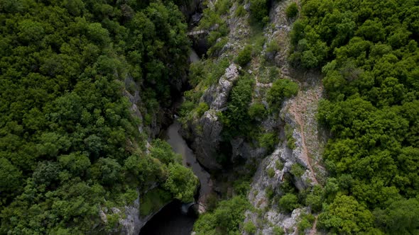 Drone flight over a picturesque river canyon