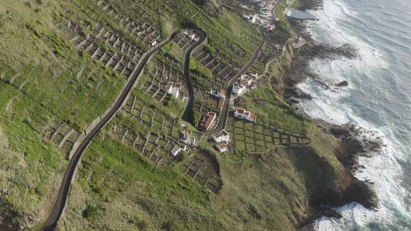 Aerial View of terrace fields on the slopes of the cliff, Santo Espirito. alt