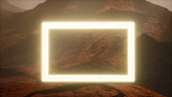 Neon Portal on Mars Planet Surface With Dust Blowing alt