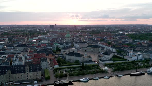 Aerial view of Amalienborg Castle, Denmark at sunset