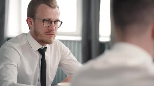 Two Successful Business Man Talking at Company Meeting in Office Negotiating. Discussing Deal