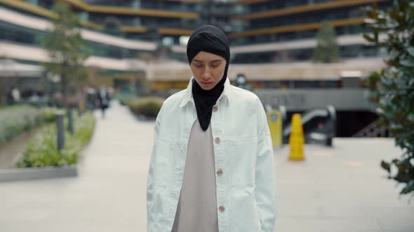 Portrait of Young Woman in Hijab Posing at Shopping Mall