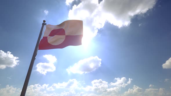 Greenland Flag on a Flagpole V4 - 4K
