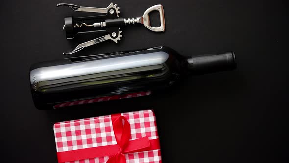 Red Wine Bottle, Corkscrew and Boxed Christmas Gift