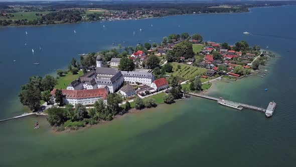 Aerial View of Frauenchiemsee (Fraueninsel), Germany