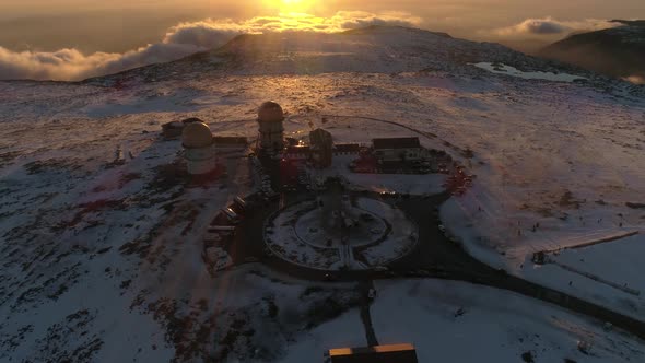 Frozen Serra da Estrela Mountains Ski Resort Panorama Winter Sunset