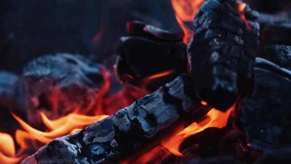 Burning Wood. Burning fire in a home fireplace. Slow motion