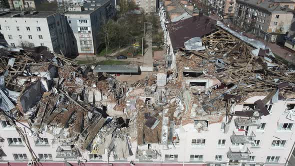 Chernihiv, Ukraine - 27.04.2022: War in Ukraine. Hotel destroyed by Russian troops in the city of Ch