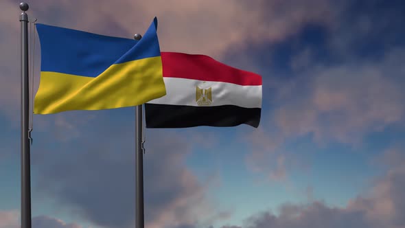 Egypt Flag Waving Along With The National Flag Of The Ukraine - 4K