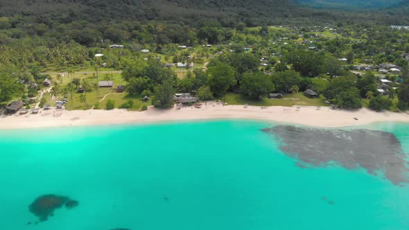 Port Orly sandy beach with palm trees, Espiritu Santo Island, Vanuatu