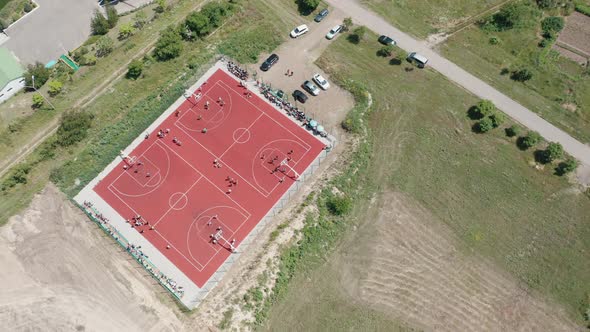 Aerial View of the Public Outdoor Basketball Court in Summer