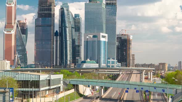 Skyscrapers International Business Center City at Cloudy Day Timelapse Moscow Russia