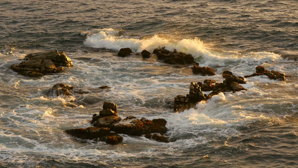 Golden Sea Water on the Rocks