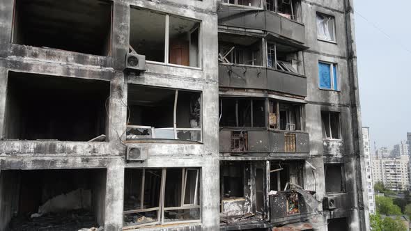 War in Ukraine  Burnt and Destroyed House in Kyiv