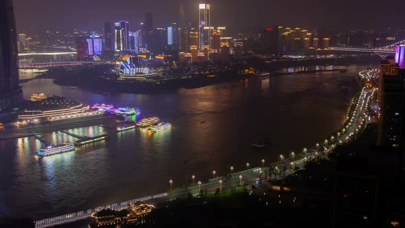 Chungking Reflects in Yangtze and Jialing in China Timelapse
