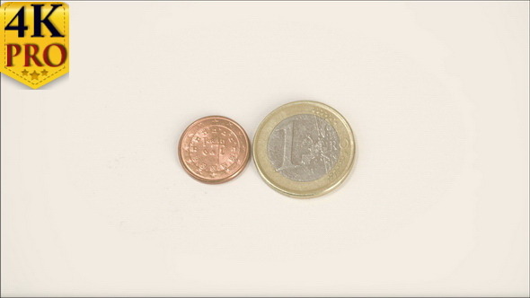 Small Shiny Bronze Portugal Coin and a 1 Euro Coin