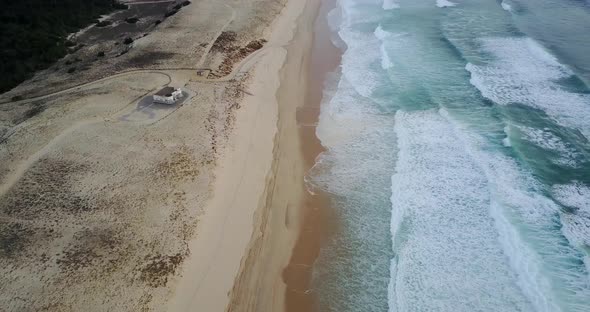 Tilt up from an Aerial shot above Mimizan beach