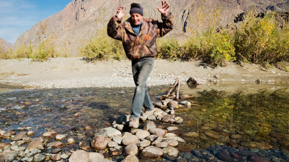 Man Passing Through the Mountain River 1108 alt