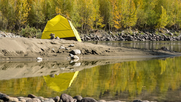 Yellow Tent Near Mountain River 1113