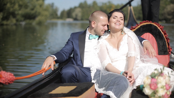 Wedding Couple Floating on a Gondola