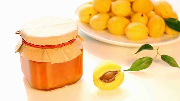 Apricot Jam In Jar And Fresh Apricots