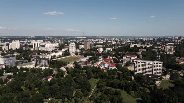 Aerial Drone View of Chisinau at Sunset