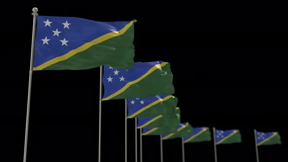 Solomon Islands Row Of Flags Animation Include Alpha Channel