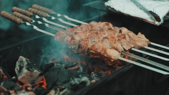 Kebabs Are Cooked On The Grill