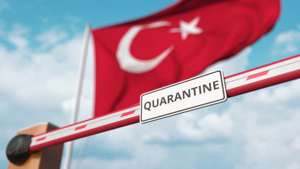 Open Boom Gate with QUARANTINE Sign at the Turkish Flag